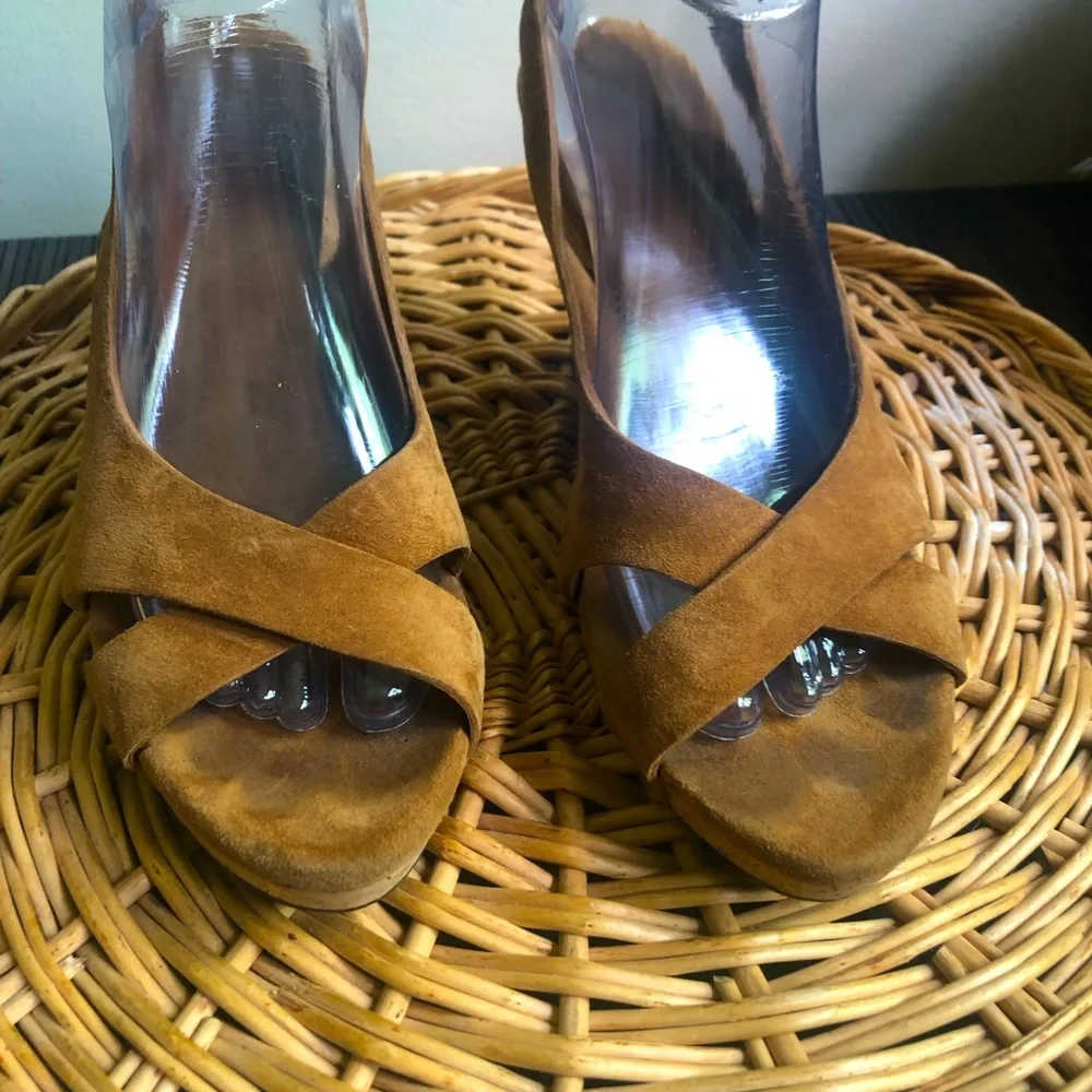 UGG Australia Suede Cork Wedge Heels Sandals - Picture 4 of 9